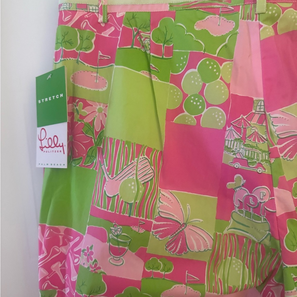 NWT Lilly Pulitzer Vibrant Pink and Green Patchwork Design Straight Leg Pants - Picture 8 of 9